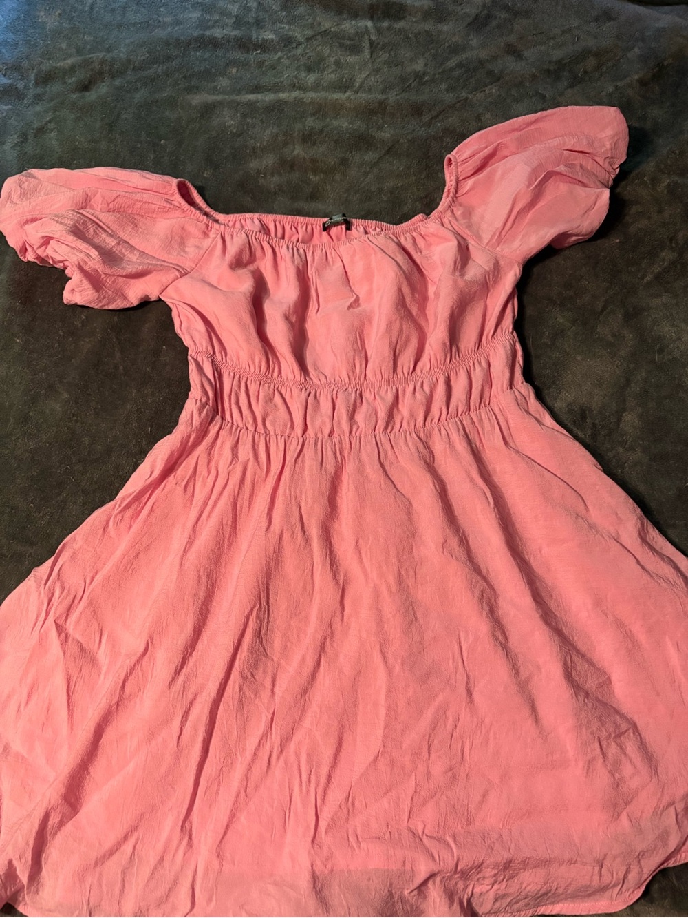 Off-Shoulder Pink Midi Dress with Puff Sleeves